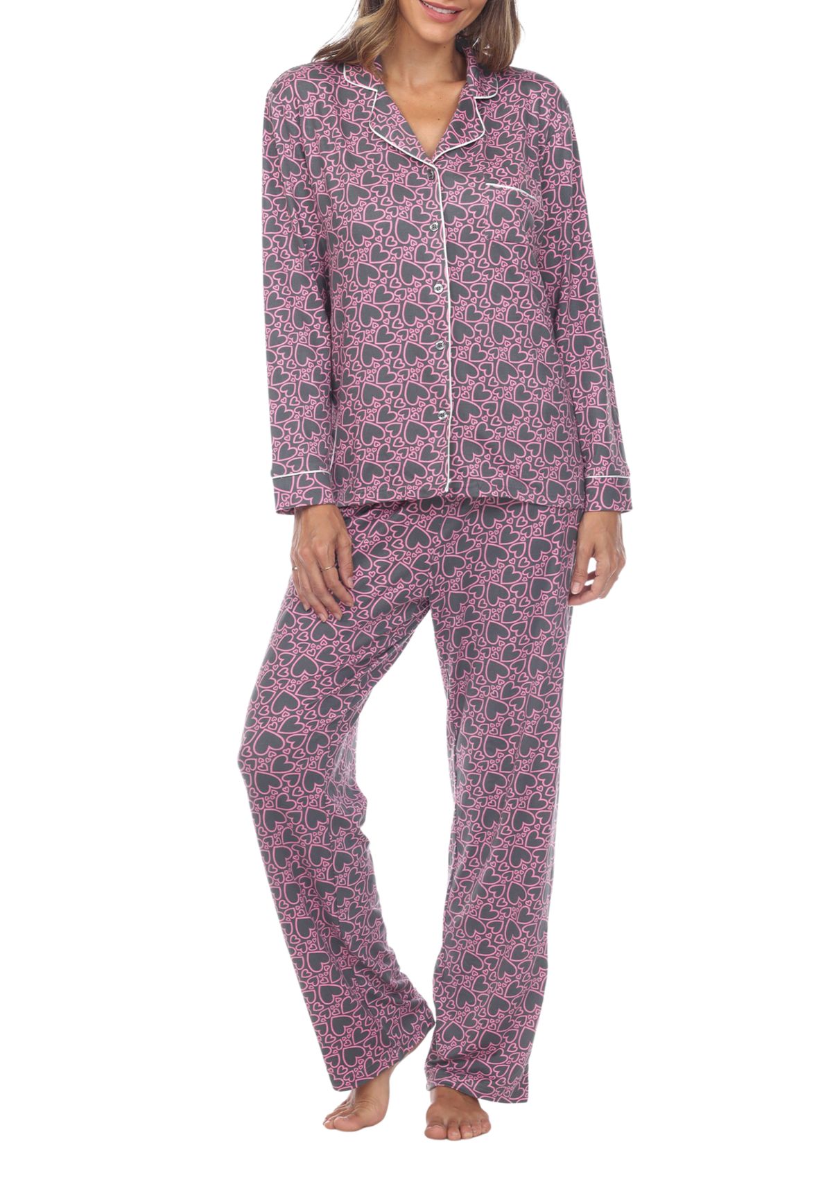 Long Sleeve Heart Print Pajama Set