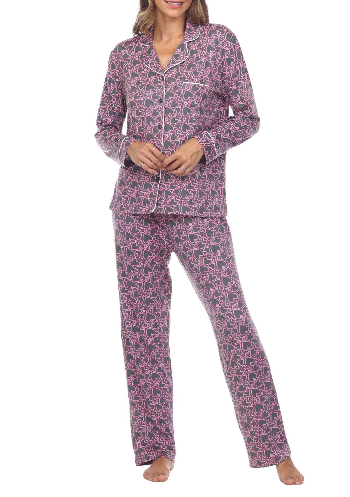Long Sleeve Heart Print Pajama Set