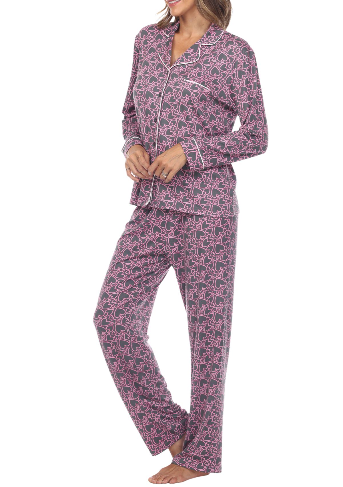 Long Sleeve Heart Print Pajama Set