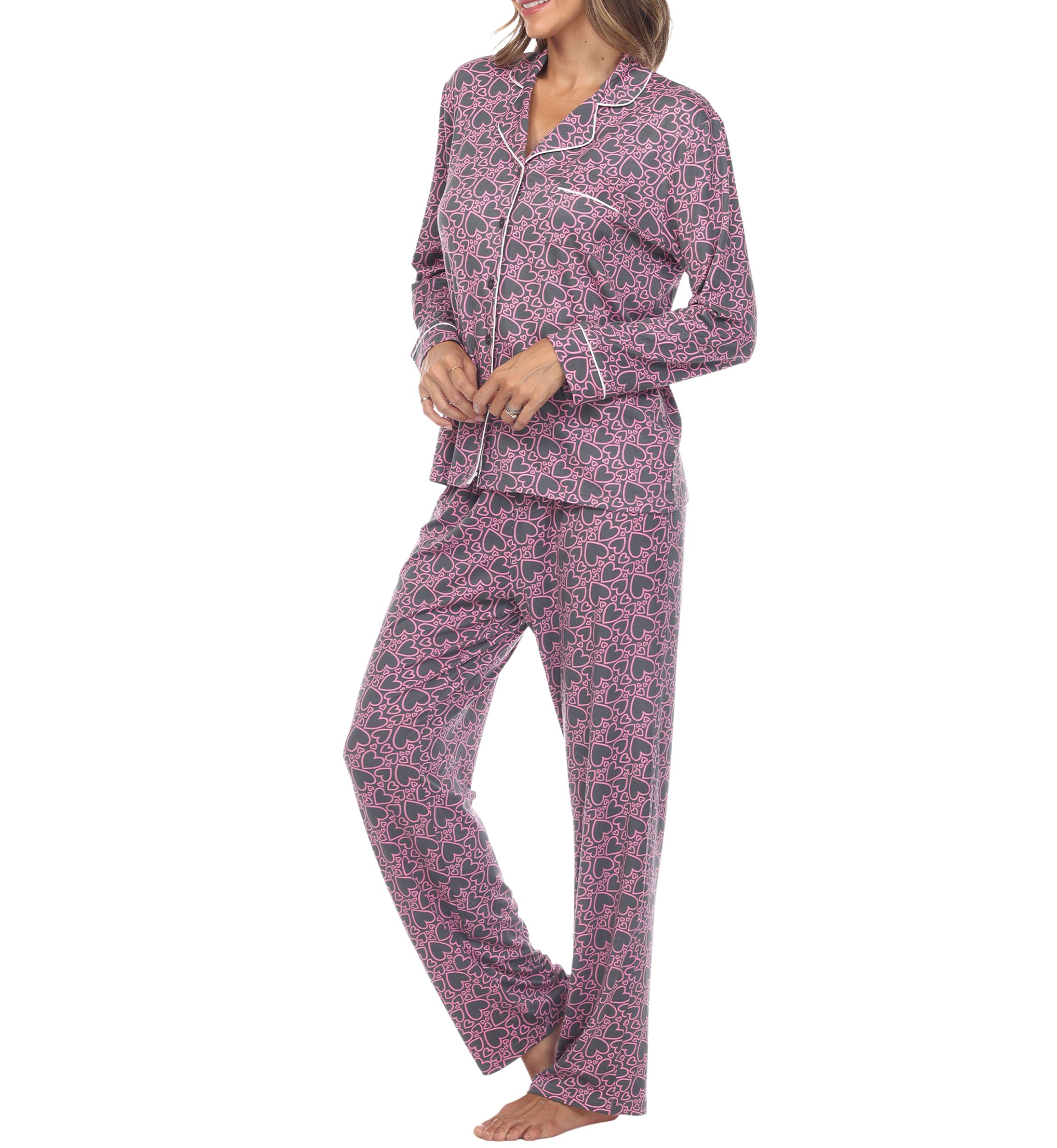 Long Sleeve Heart Print Pajama Set