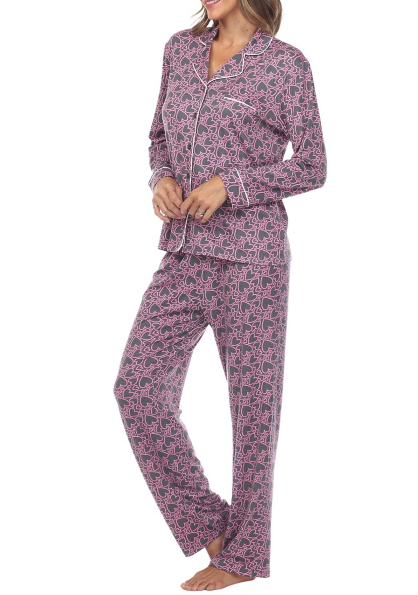 Long Sleeve Heart Print Pajama Set