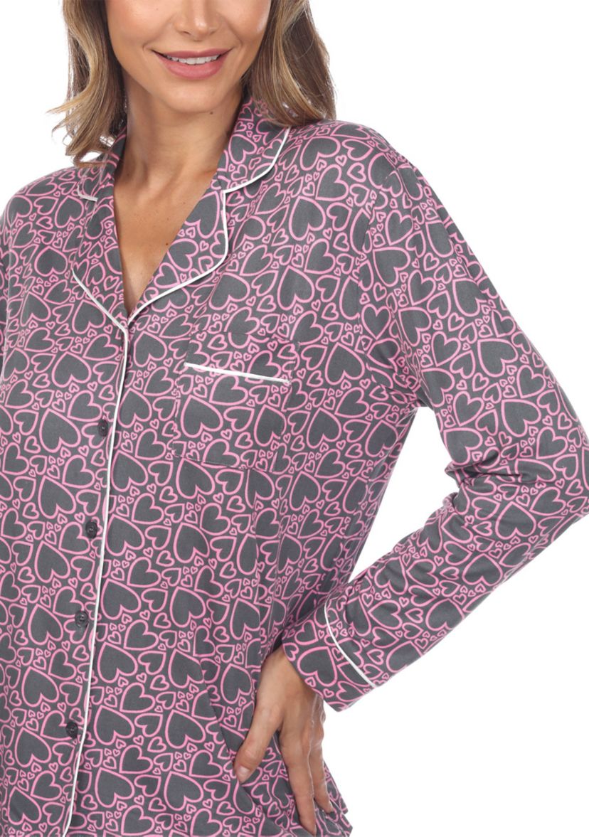 Long Sleeve Heart Print Pajama Set