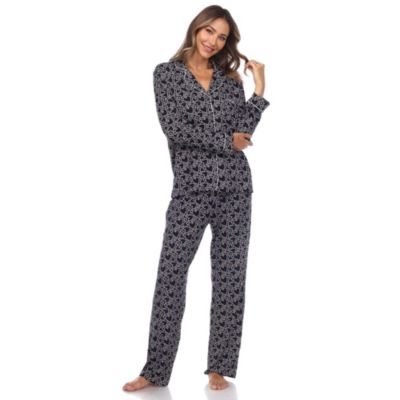 White Mark Women's Long Sleeve Heart Print Pajama Set, Black, XL