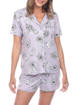 White Mark Women's Short Sleeve Floral Pajama Set, Grey, XL