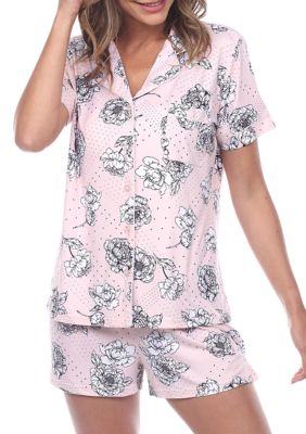 White Mark Women's Short Sleeve Floral Pajama Set, XL