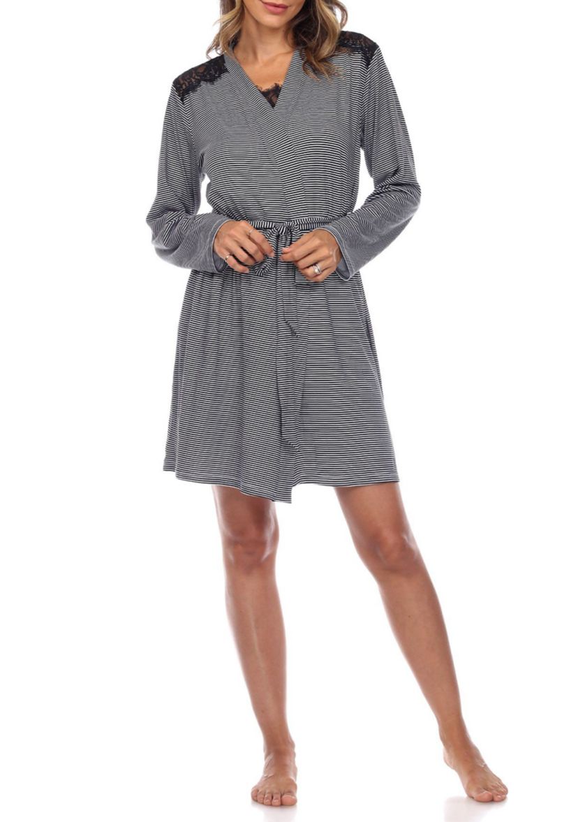 3 Piece Striped Pajama & Robe Set