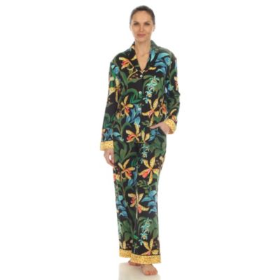 White Mark Women's Two Piece Wildflower Print Pajama Set, Black, XL