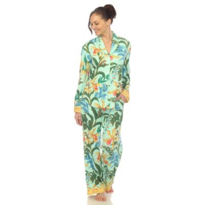 White Mark Women's Two Piece Wildflower Print Pajama Set, Mint, XL