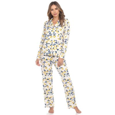 White Mark Women's Lemon Print Button Front Pajama Set