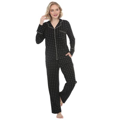 White Mark Women's 2-Piece Polka-Dot Button-Front Pajama Set, Black, XL