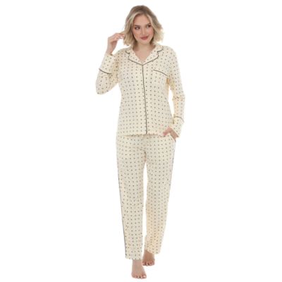 White Mark Women's 2-Piece Polka-Dot Button-Front Pajama Set, Black, XL