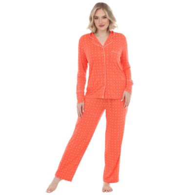 White Mark Women's 2-Piece Polka-Dot Button-Front Pajama Set, Coral, XL