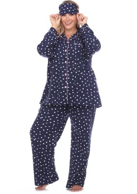 White Mark Women's Plus Size 3 Piece Pajama Set, Navy Blue, 1X