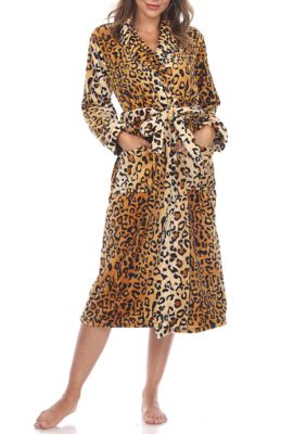 White Mark Women's Cozy Lounge Robe, Brown, 2X/3X