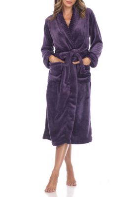 White Mark Women's Cozy Lounge Robe, Purple, 2X/3X
