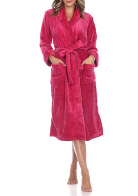 White Mark Women's Cozy Lounge Robe, Burgundy, 2X/3X
