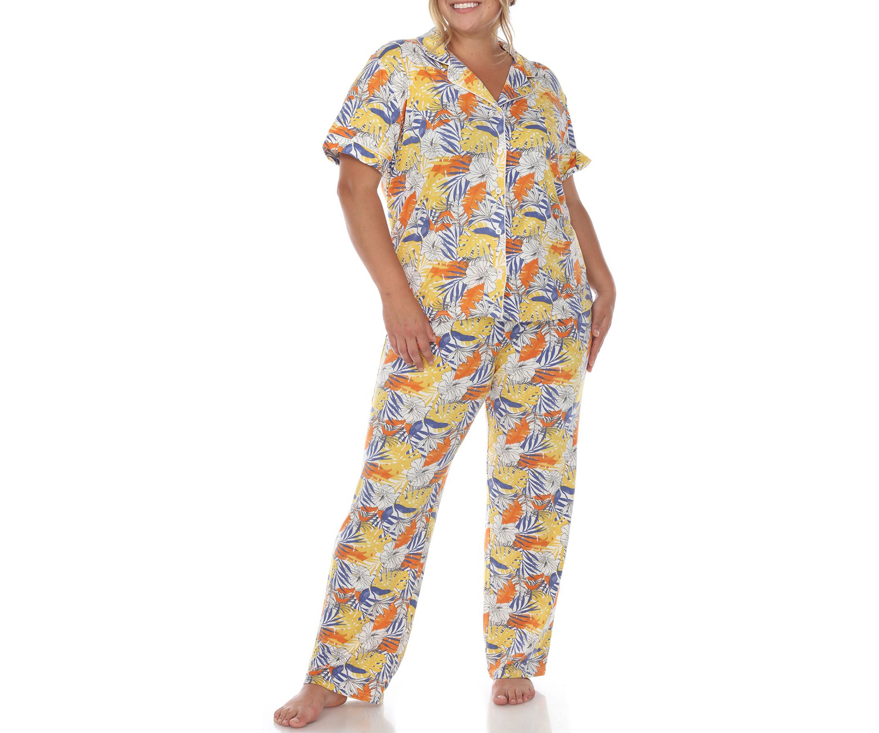 Plus Size Tropical Print Pajama Set