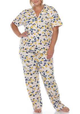 White Mark Women's Plus Size Tropical Print Pajama Set, 3X