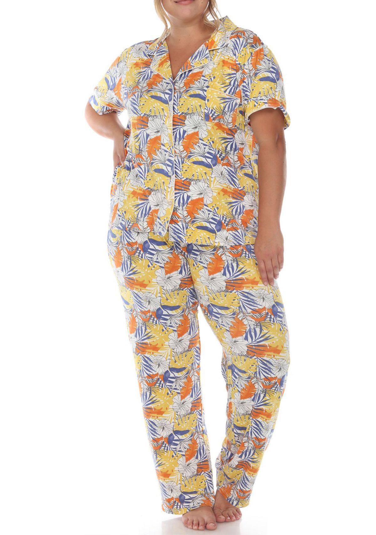 Plus Size Tropical Print Pajama Set
