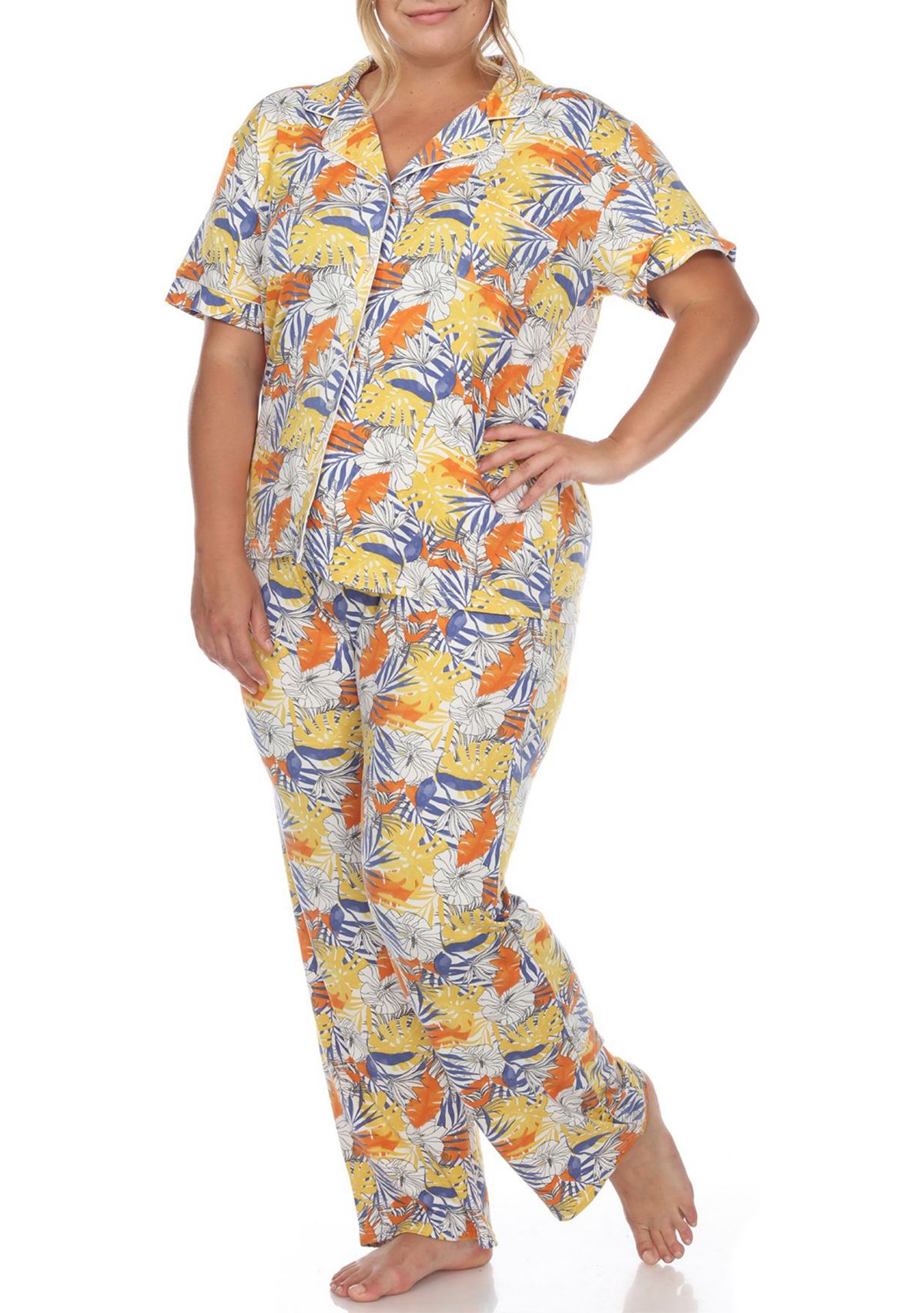 Plus Size Tropical Print Pajama Set