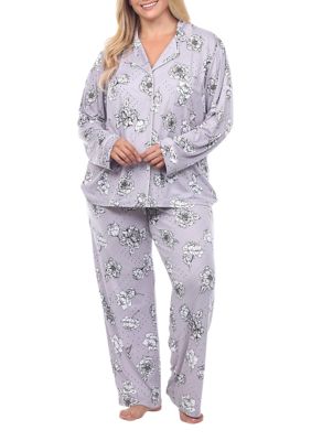 White Mark Women's Plus Size Long Sleeve Floral Pajama Set, Grey, 3X