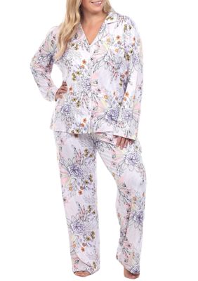 White Mark Women's Plus Size Long Sleeve Floral Pajama Set, Grey, 1X