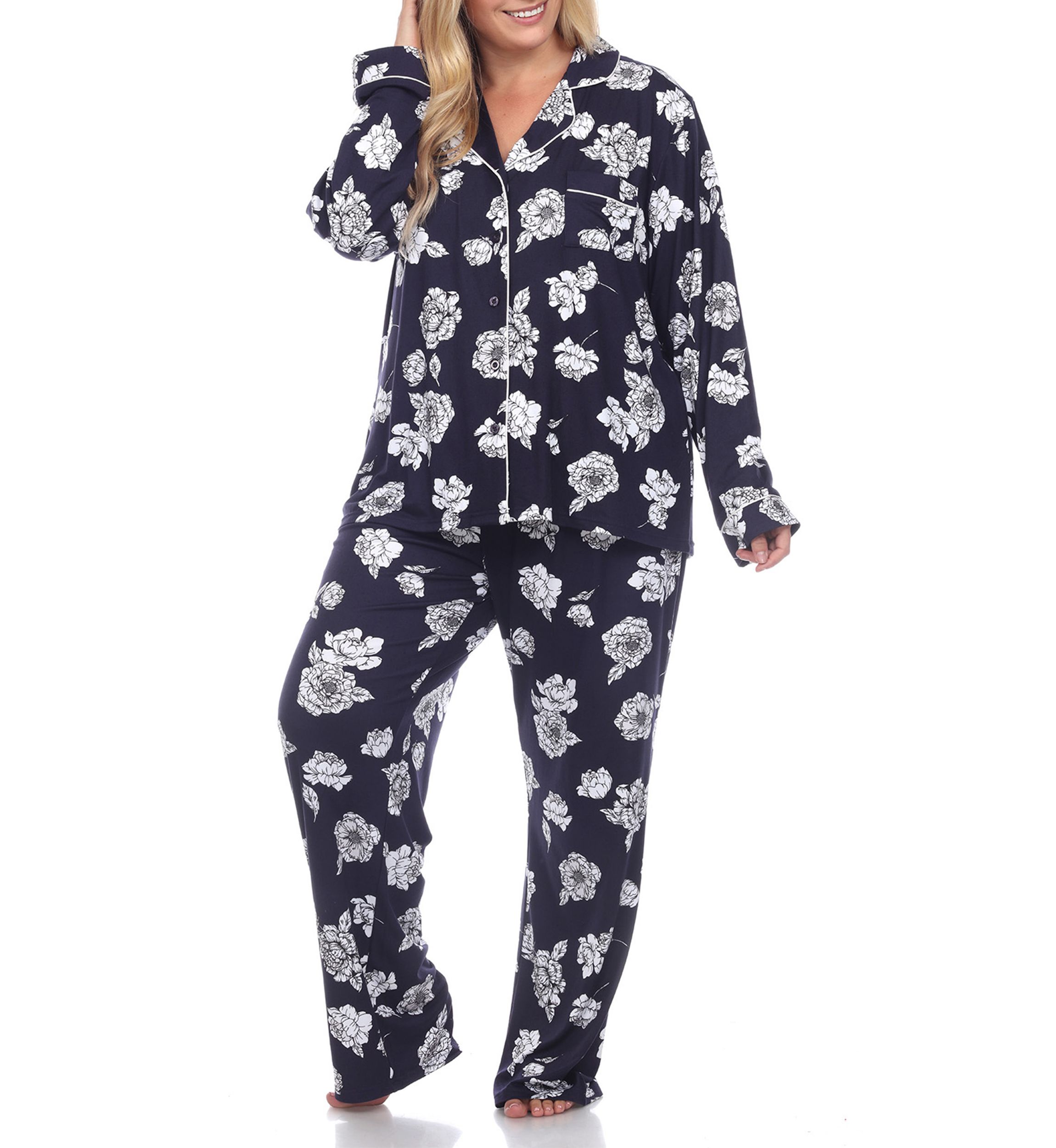 Plus Size Long Sleeve Floral Pajama Set