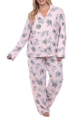 White Mark Women's Plus Size Long Sleeve Floral Pajama Set, 3X