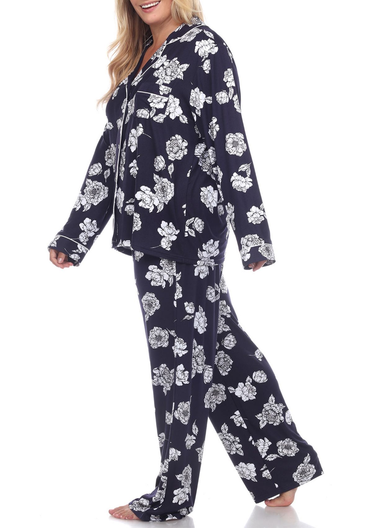 Plus Size Long Sleeve Floral Pajama Set