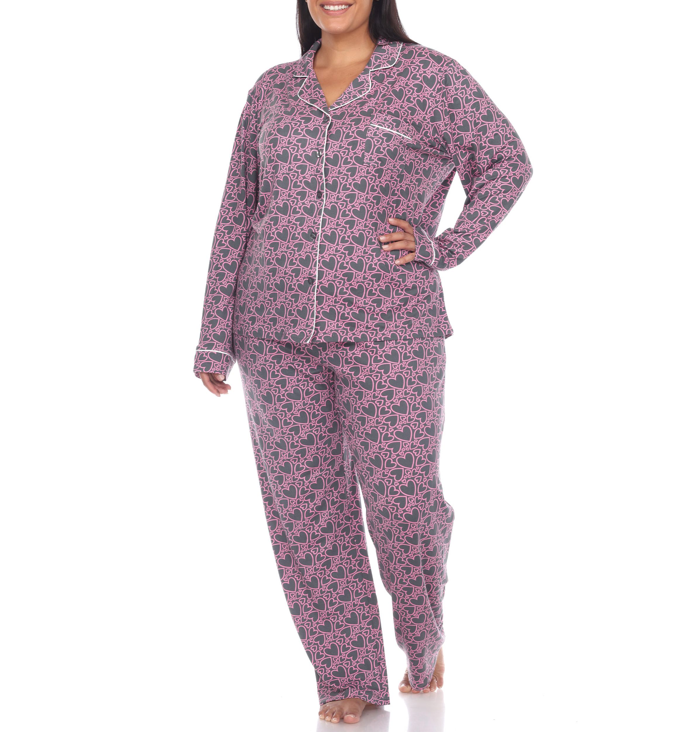 Plus Size Long Sleeve Heart Print Pajama Set