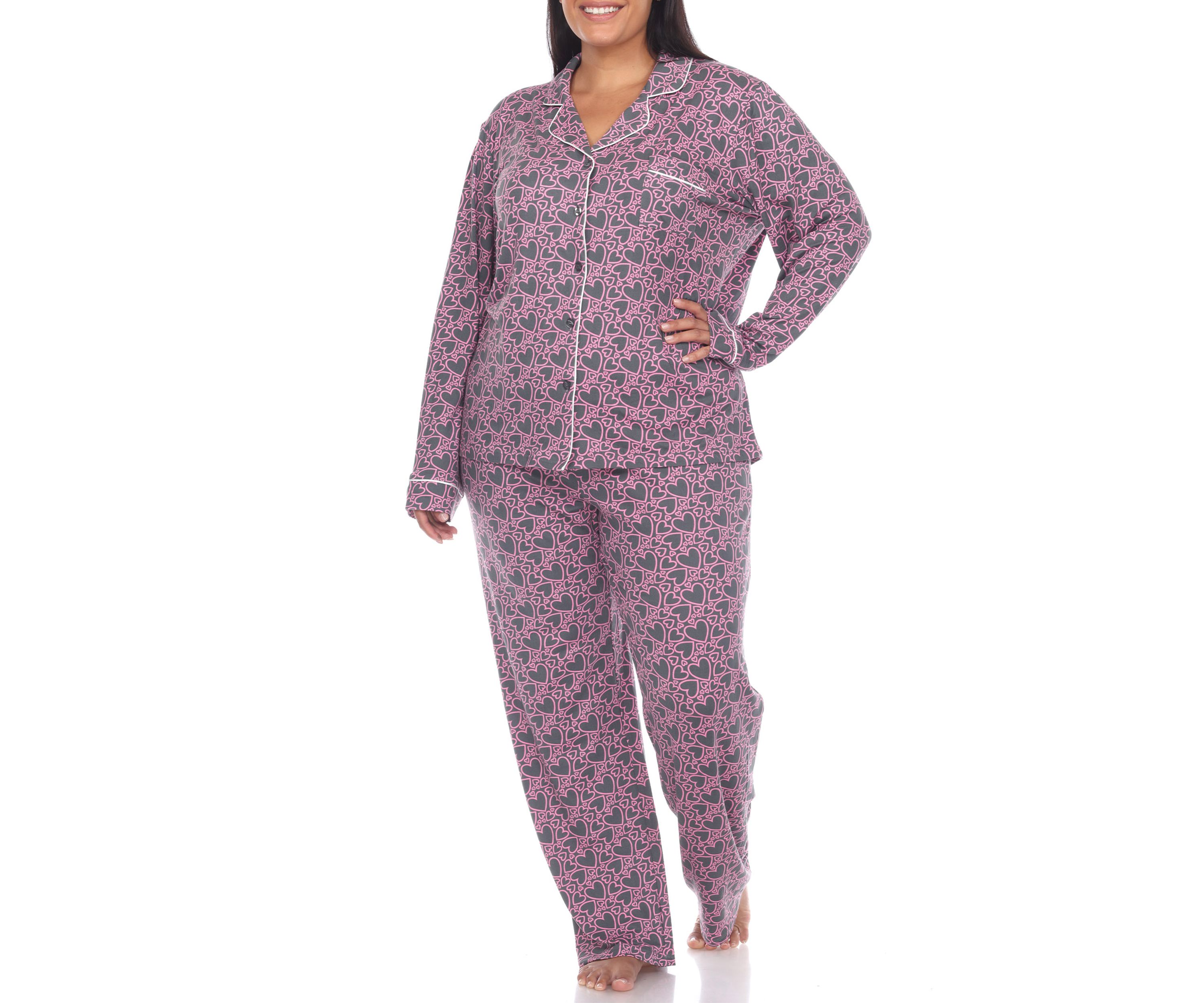 Plus Size Long Sleeve Heart Print Pajama Set