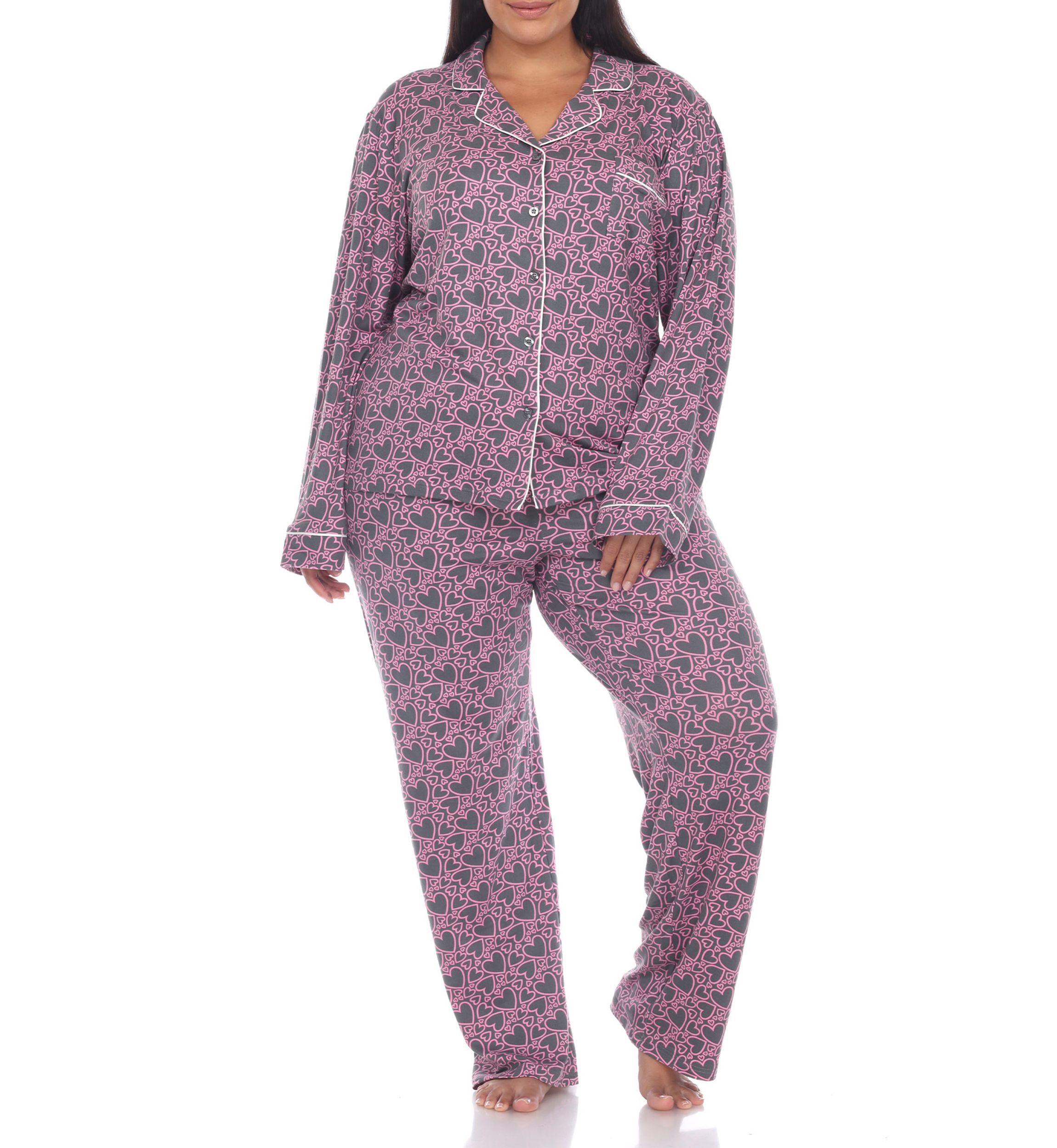 Plus Size Long Sleeve Heart Print Pajama Set