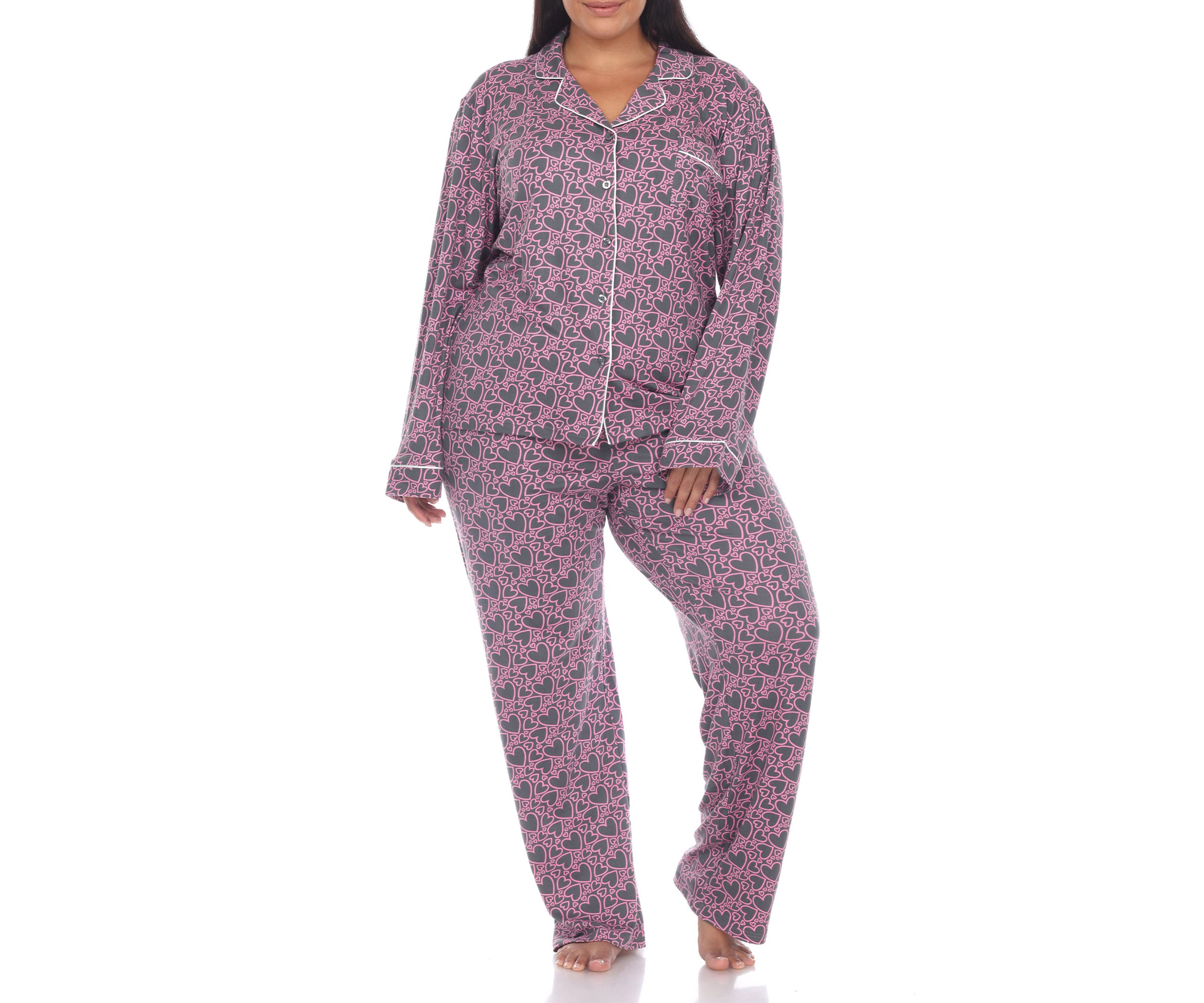 Plus Size Long Sleeve Heart Print Pajama Set