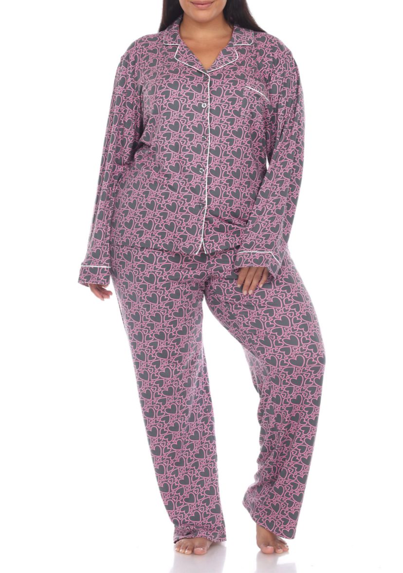 Plus Size Long Sleeve Heart Print Pajama Set