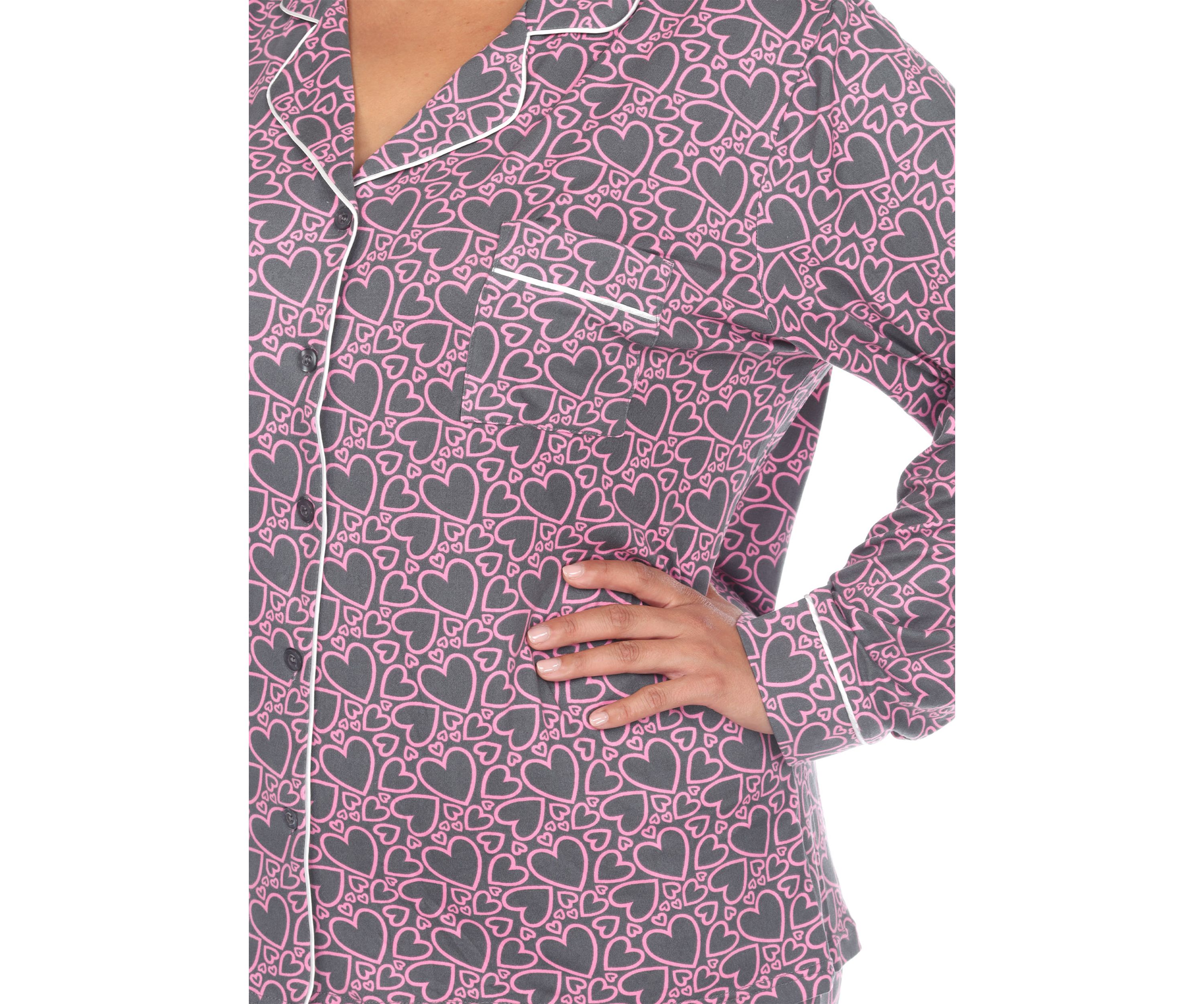 Plus Size Long Sleeve Heart Print Pajama Set