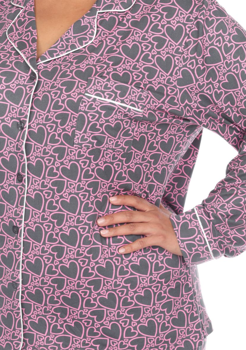 Plus Size Long Sleeve Heart Print Pajama Set