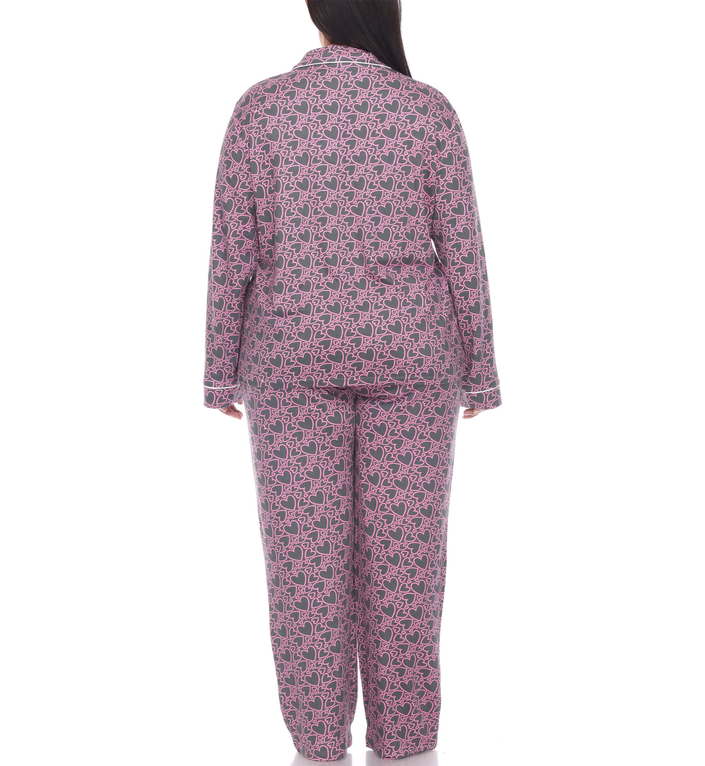 Plus Size Long Sleeve Heart Print Pajama Set