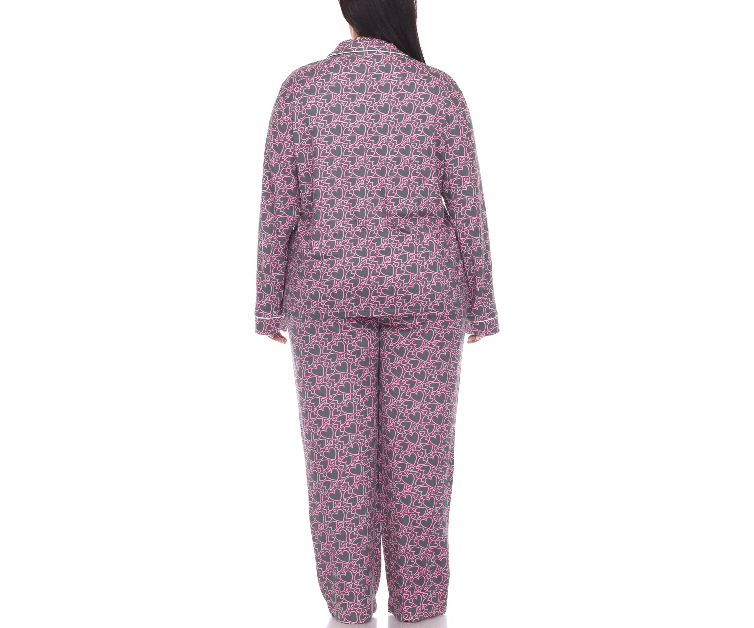 Plus Size Long Sleeve Heart Print Pajama Set
