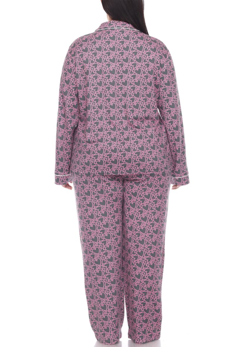 Plus Size Long Sleeve Heart Print Pajama Set