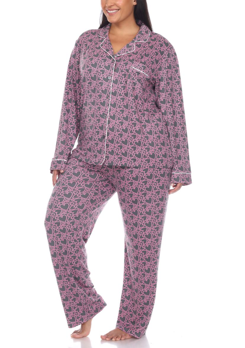 Plus Size Long Sleeve Heart Print Pajama Set