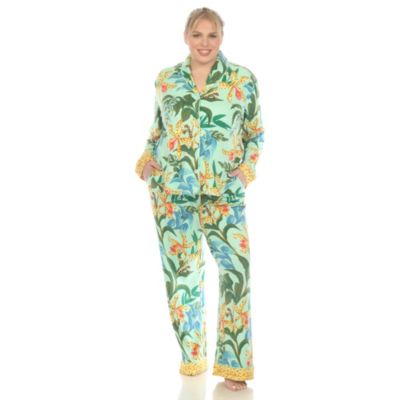 White Mark Women's Plus Size Two Piece Wildflower Print Pajama Set, 3X