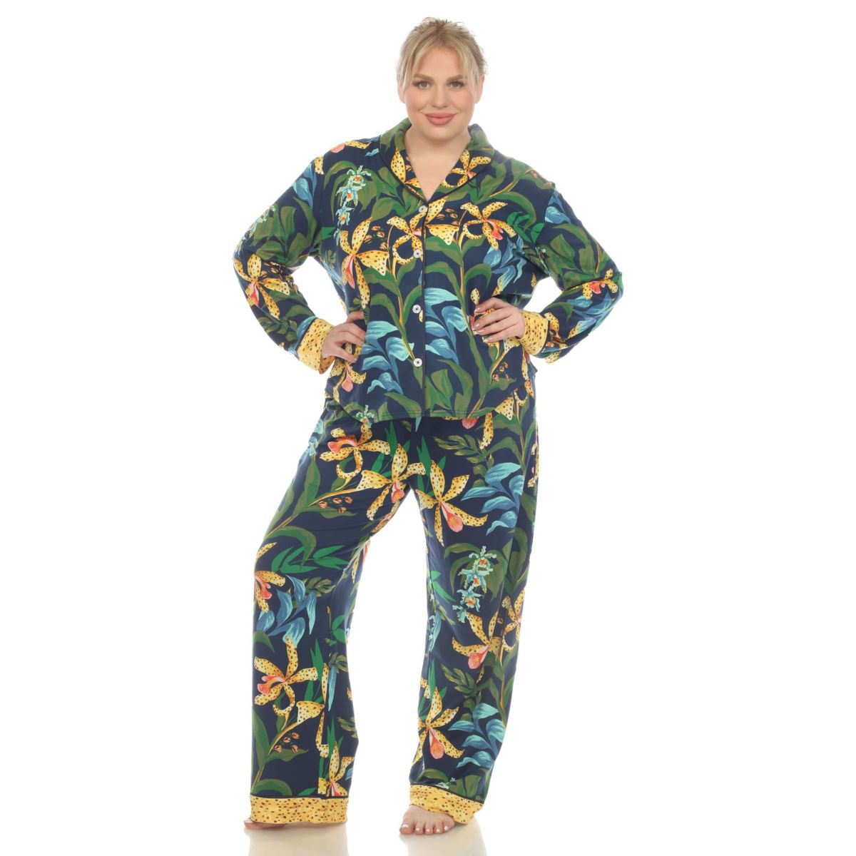 Plus Size Two Piece Wildflower Print Pajama Set
