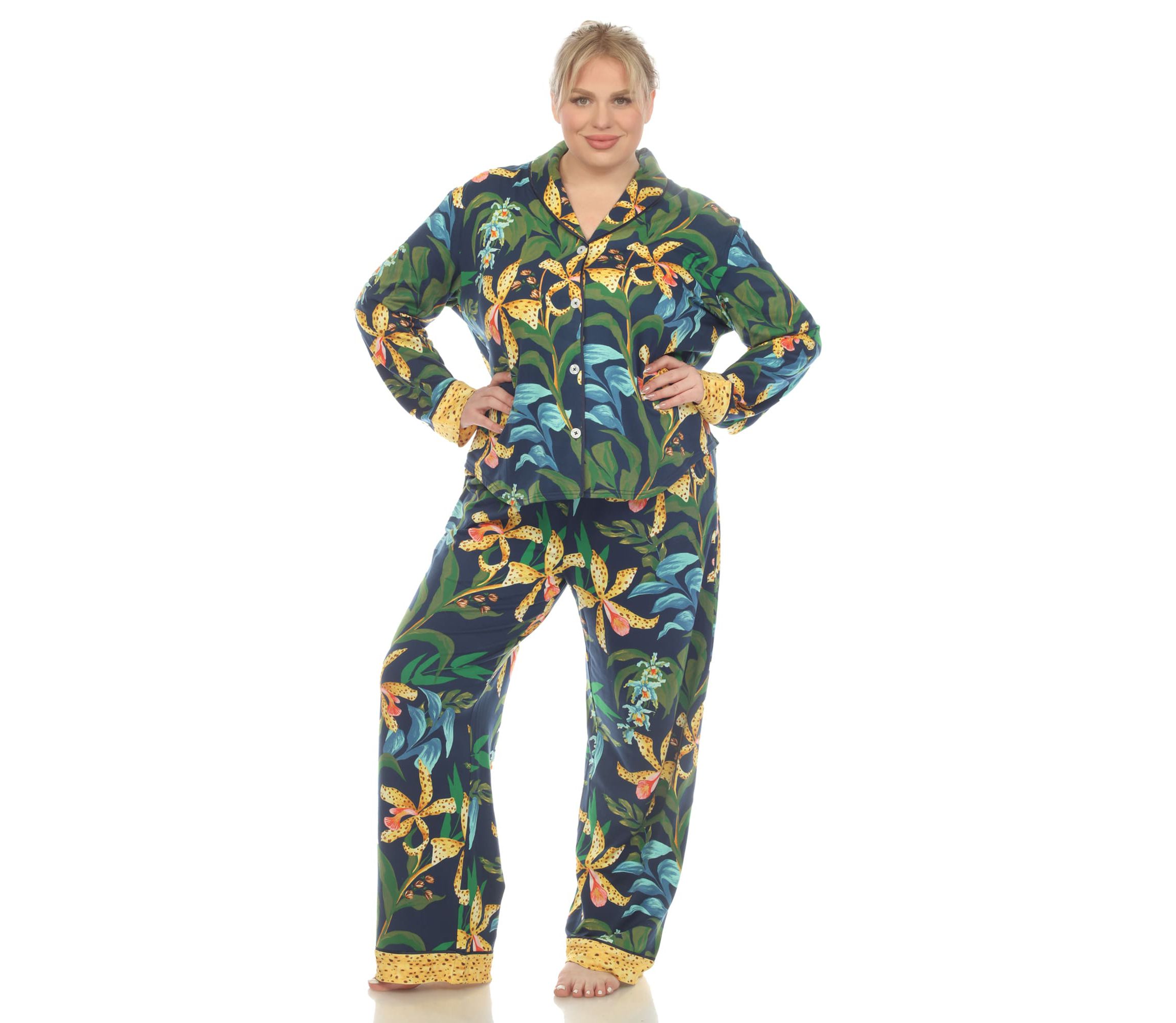 Plus Size Two Piece Wildflower Print Pajama Set