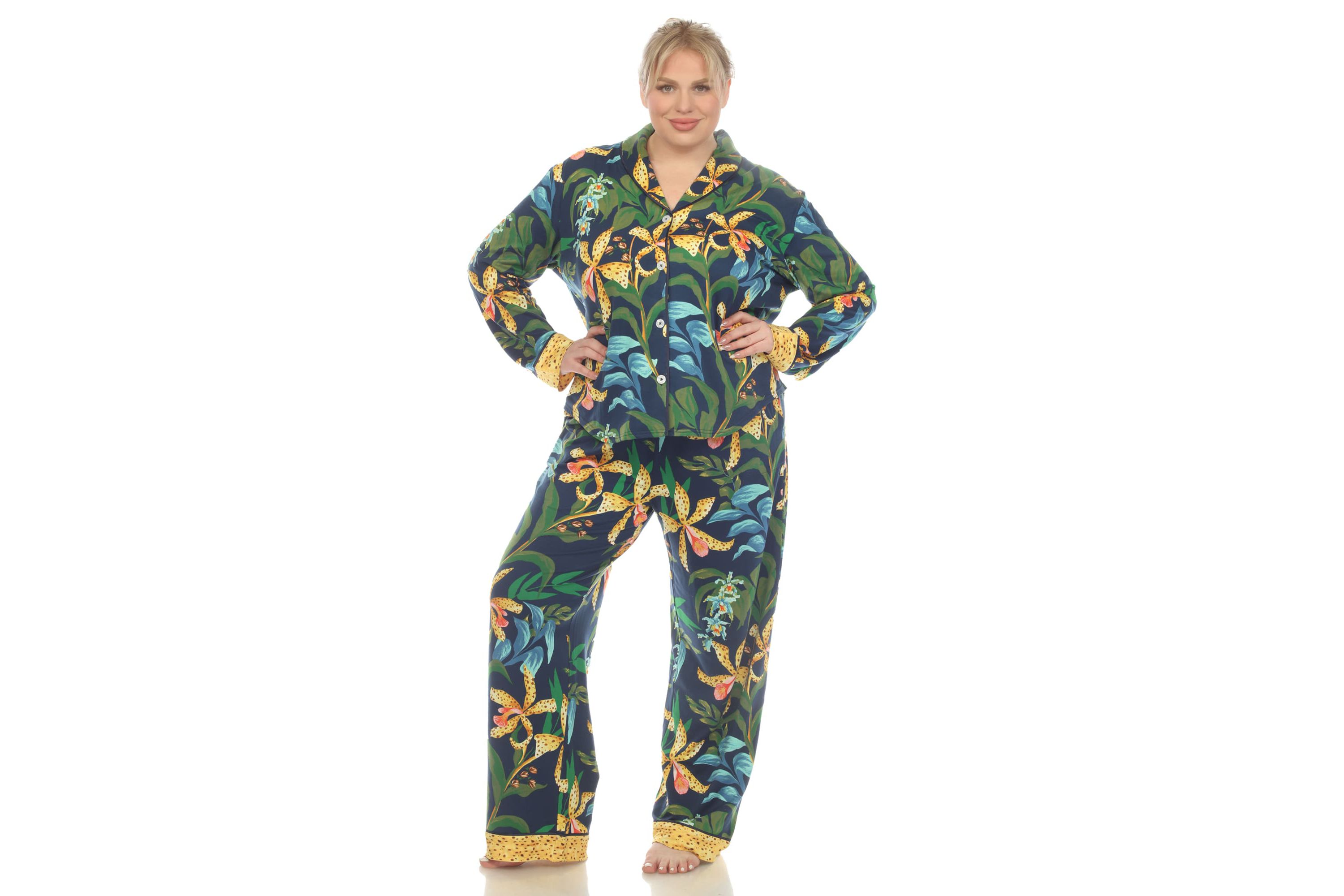 Plus Size Two Piece Wildflower Print Pajama Set