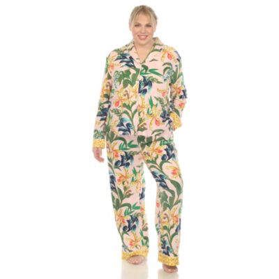 White Mark Women's Plus Size Two Piece Wildflower Print Pajama Set, 3X