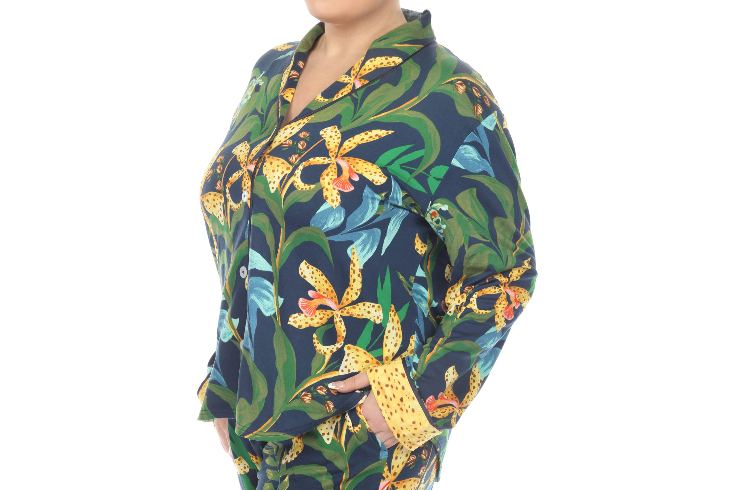 Plus Size Two Piece Wildflower Print Pajama Set