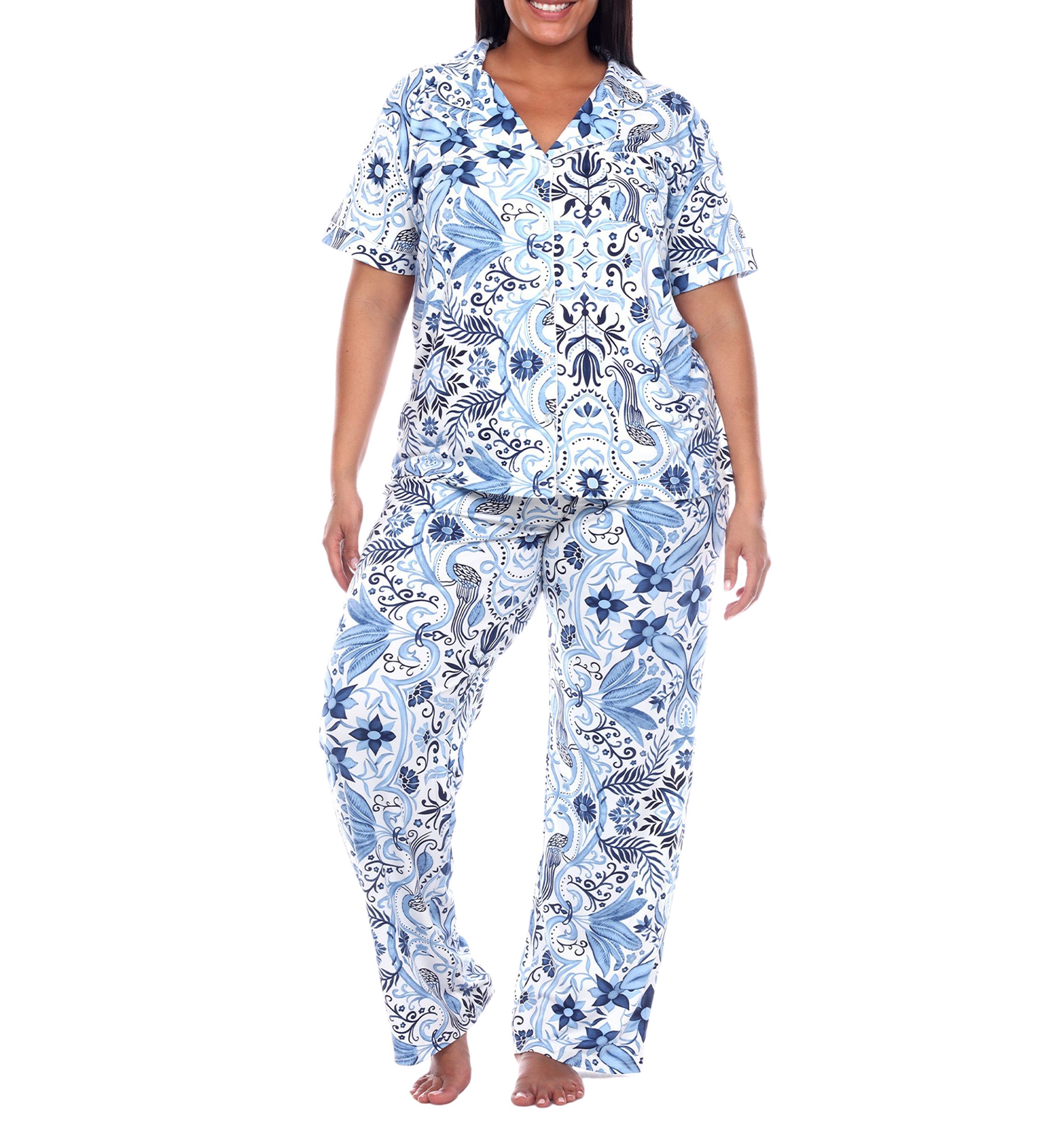 Plus Size Short Sleeve & Pants Tropical Pajama Set