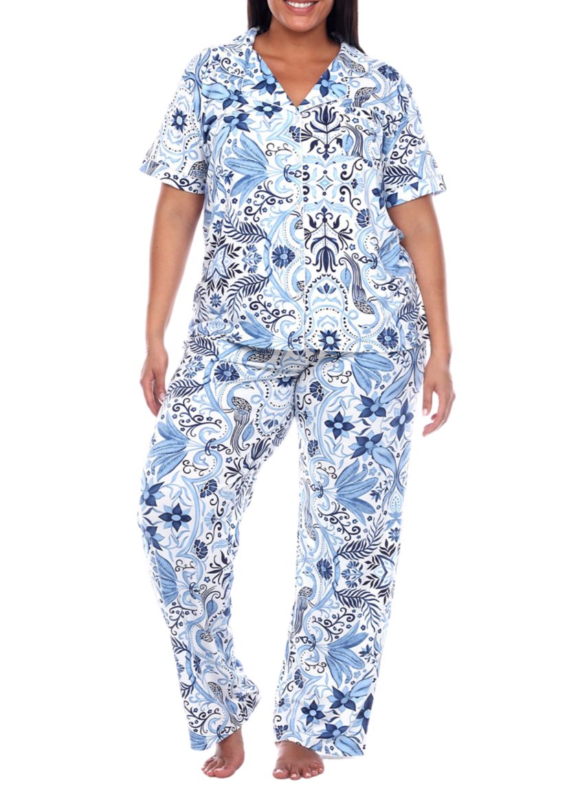 Plus Size Short Sleeve & Pants Tropical Pajama Set