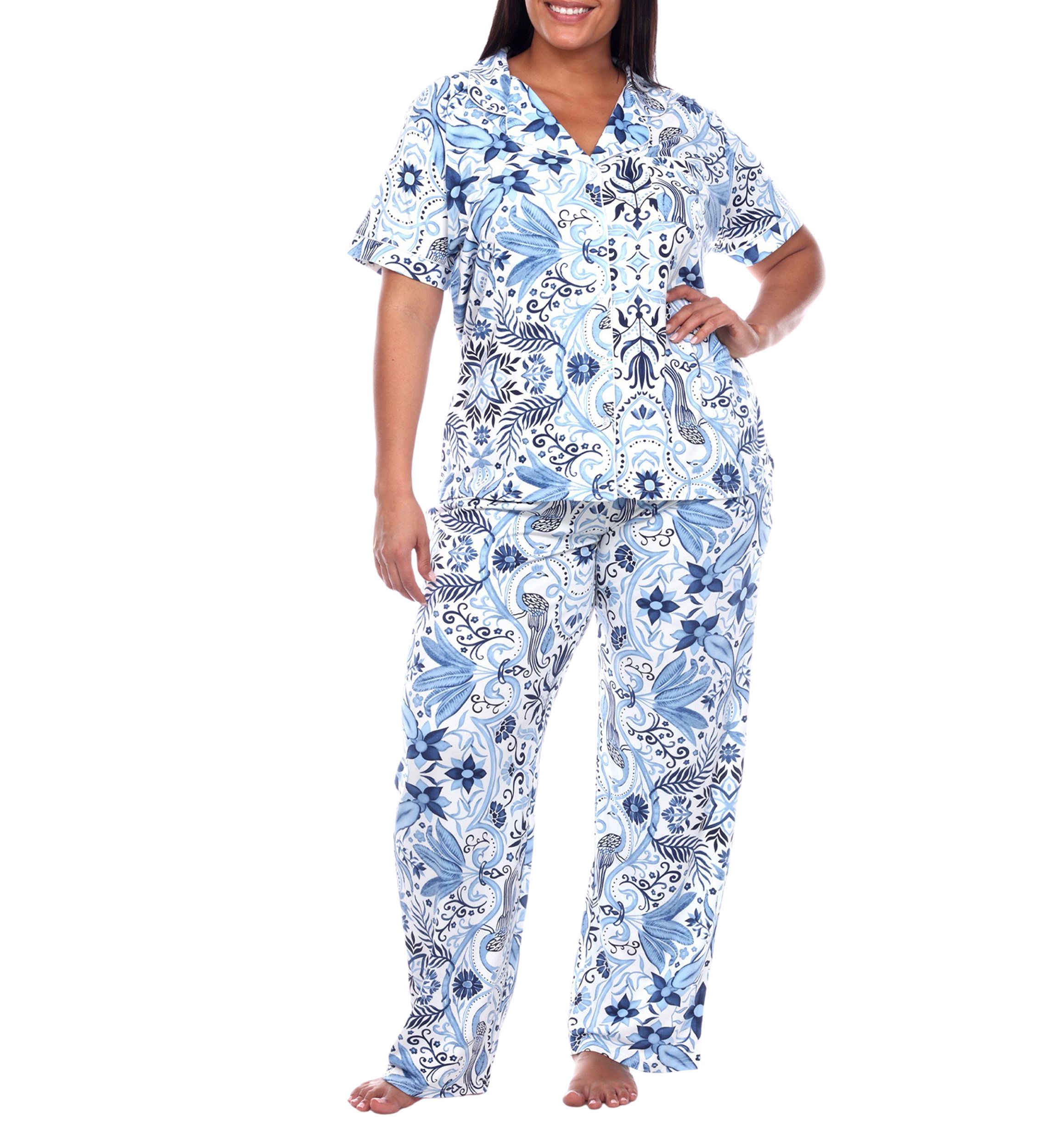 Plus Size Short Sleeve & Pants Tropical Pajama Set
