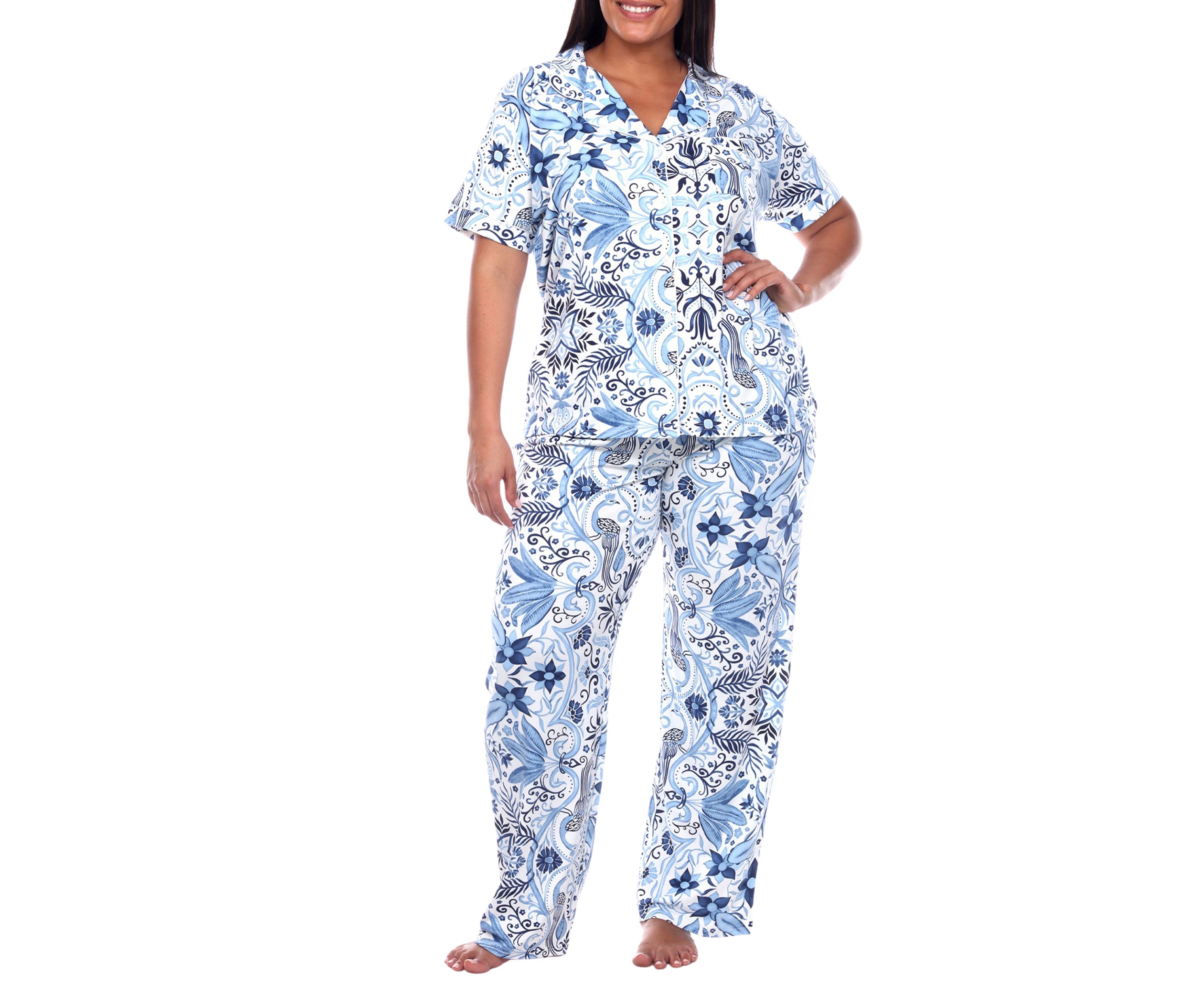 Plus Size Short Sleeve & Pants Tropical Pajama Set